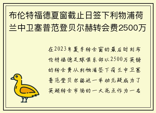 布伦特福德夏窗截止日签下利物浦荷兰中卫塞普范登贝尔赫转会费2500万英镑